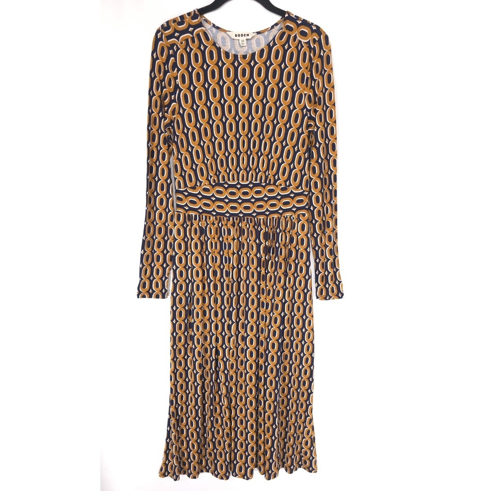BODEN Women's Thea Midi Dress Mustard 4R Geometric Jersey Long Sleeve D1059 - Picture 4 of 13